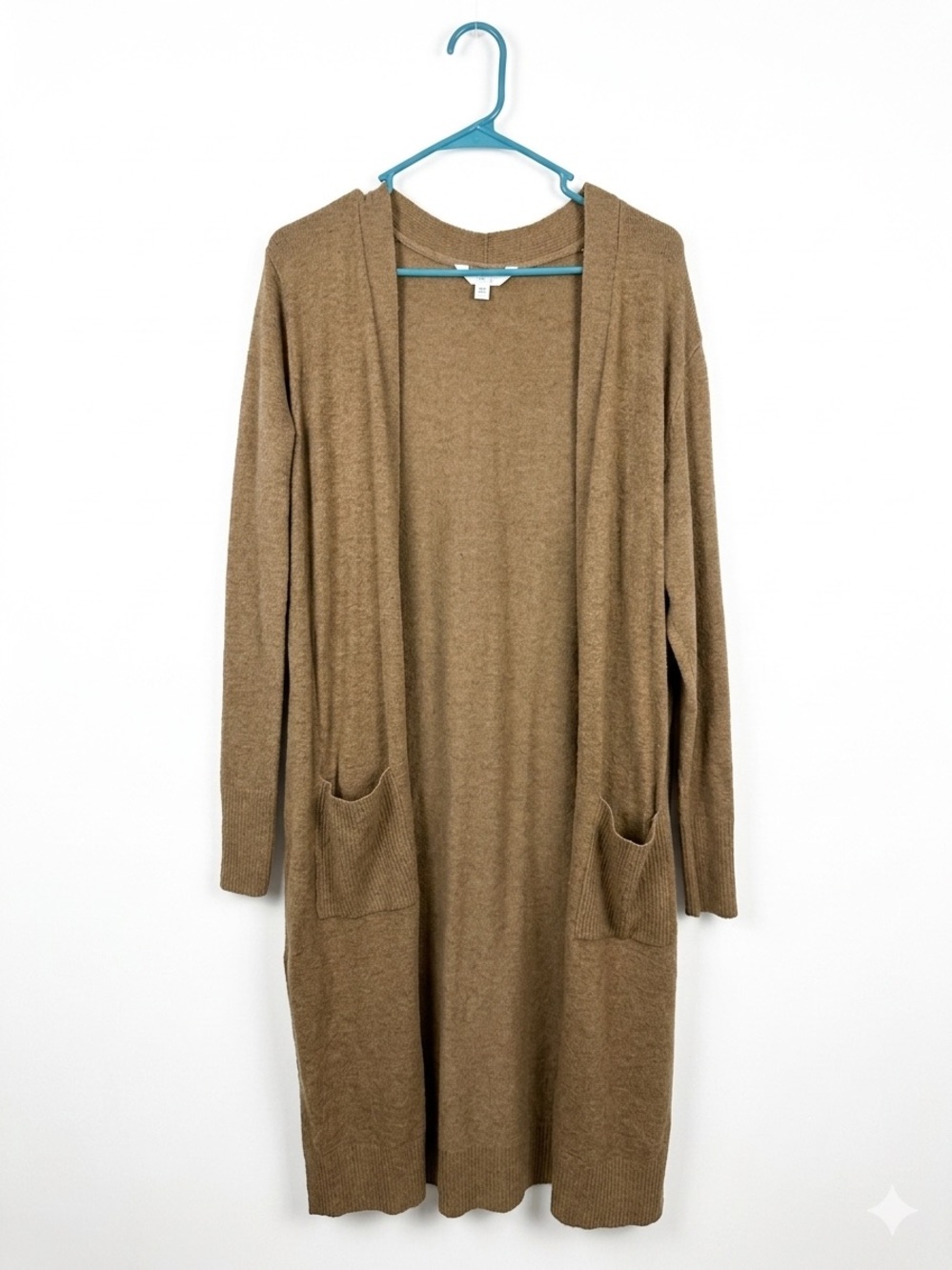 Time and Tru Long Open-Front Cardigan in Camel Brown